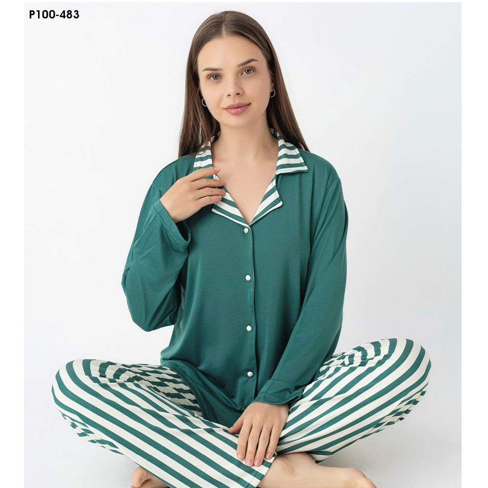 Charme P100-483 Bayan Milan Desenli Gömlekli Pijama Takımı M-2XL - Karışık Renk - M-L-XL-2XL