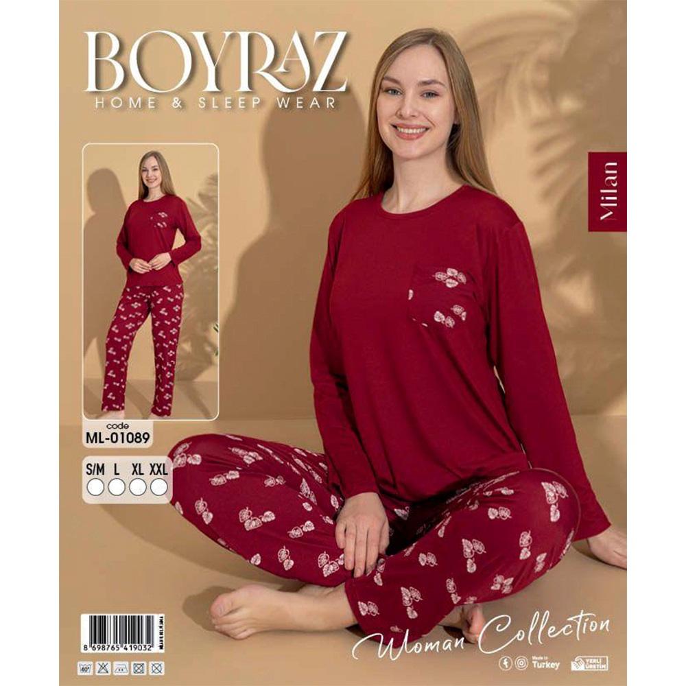 Boyraz Ml-01089 Bayan Milan Desenli Uzun Kollu Pijama Takımı S-2XL
