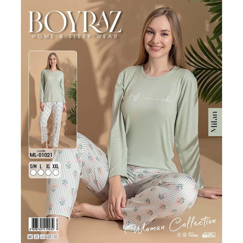 Boyraz Ml-01021 Bayan Milan Desenli Uzun Kollu Pijama Takımı S-2XL