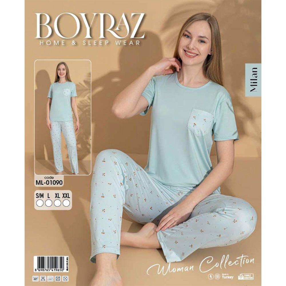 Boyraz Ml-01090 Bayan Milan Desenli Kısa Kollu Pijama Takımı S-2XL