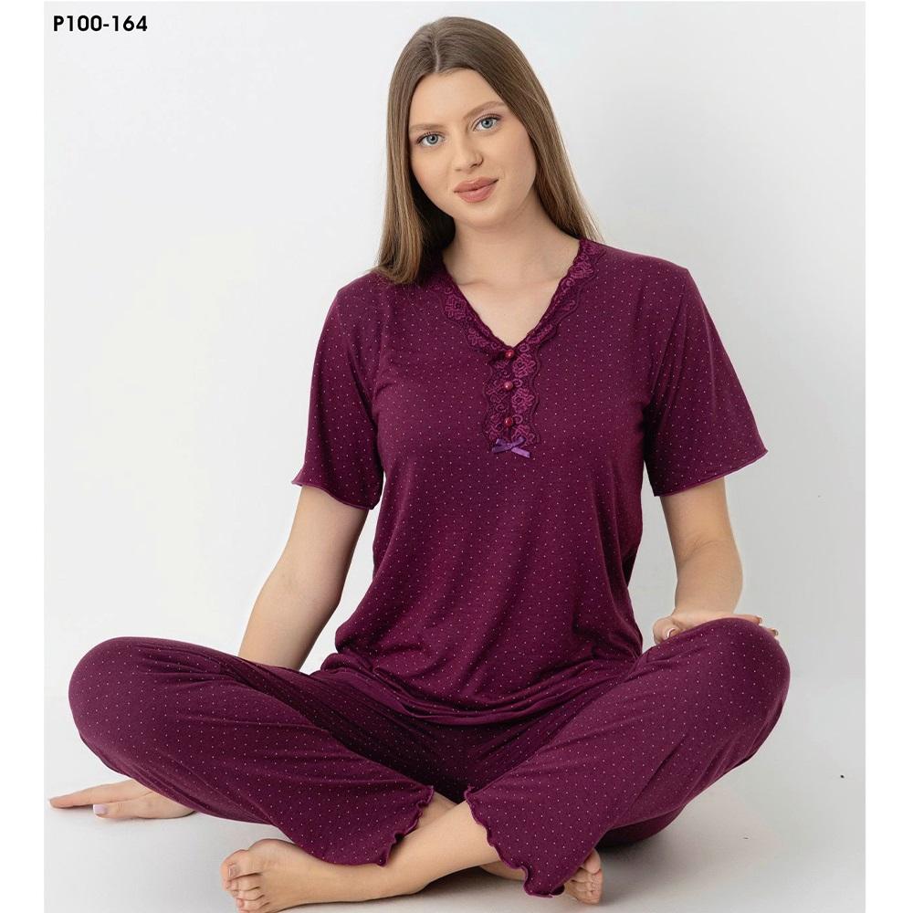 Sude P100-164 Bayan Bambu V Yaka Kısa Kol Pijama Takımı M-2XL