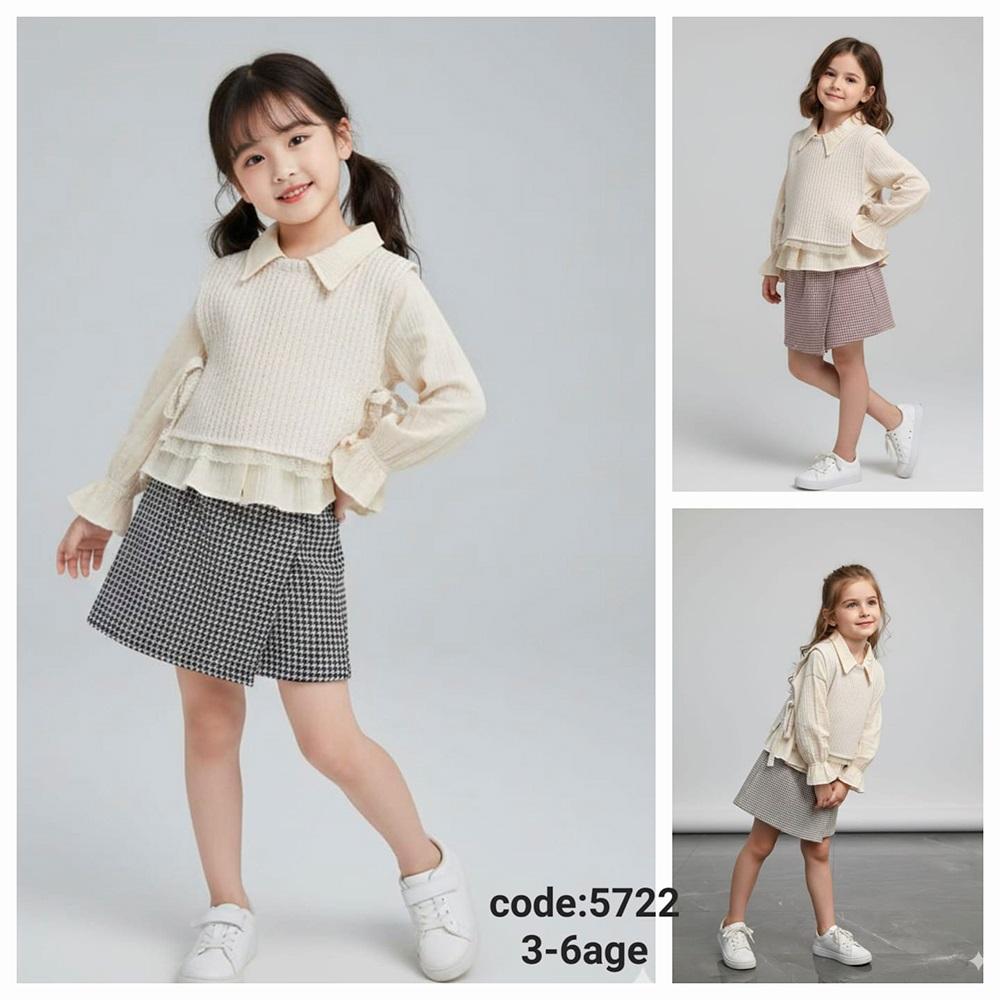 Lupita 5722 Kız Çocuk Müslin Süveterli Şort Etekli 3 Lü Takım 2-5 Yaş - Karışık Renk - 2-5 YAŞ