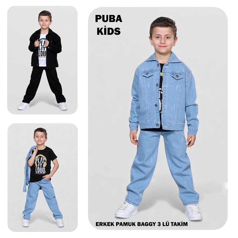 Puba 27524-2 Erkek Çocuk Cotton Cepli 3lü Baggy Kot Takım 8-12 Yaş