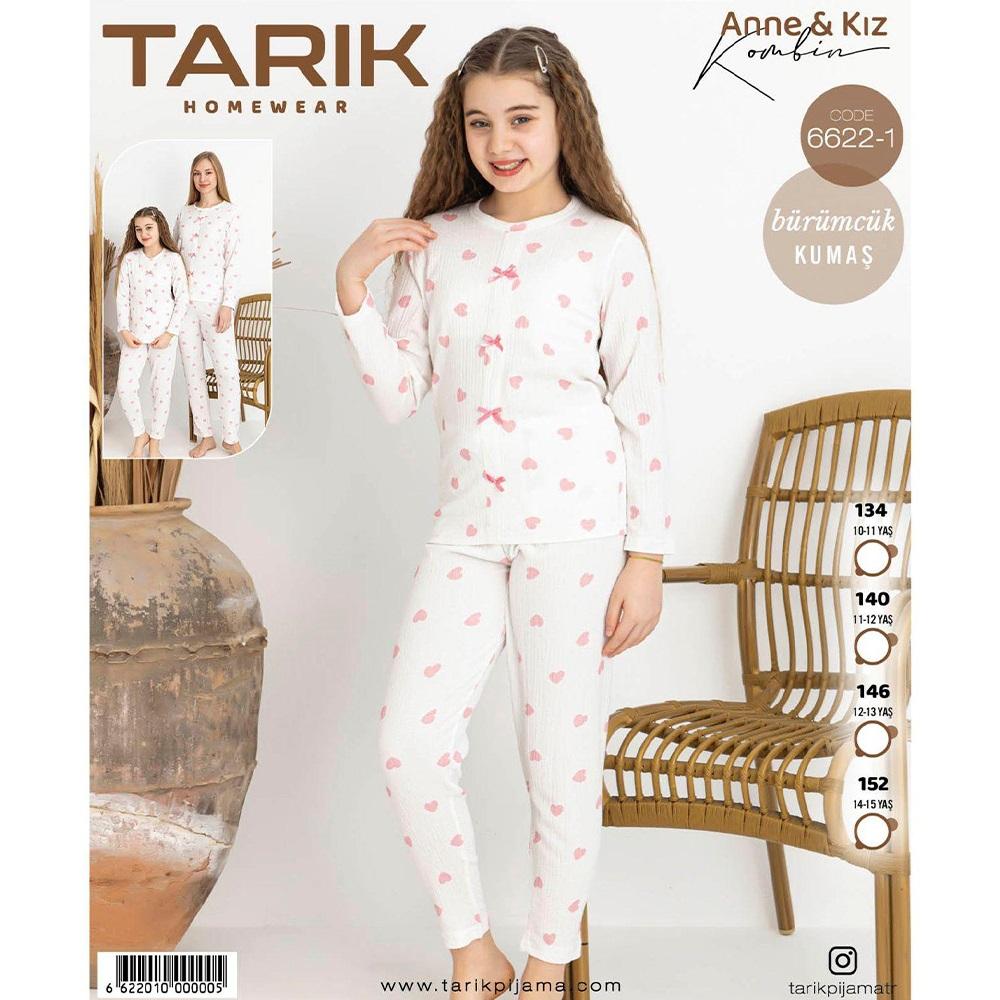 Tarık 6622-1 Kız Çocuk Bürümcük Kumaş Kalp Baskılı Pijama Takımı 11-15 Yaş - Karışık Renk - 11-15 YAŞ