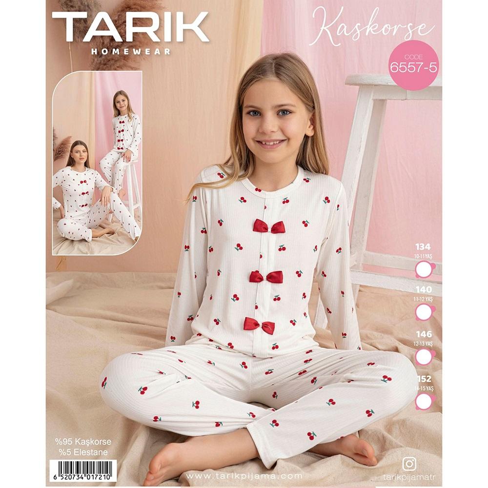 Tarık 6557-5 Kız Çocuk Kaşkorse Kiraz Baskılı Pijama Takımı 11-15 Yaş