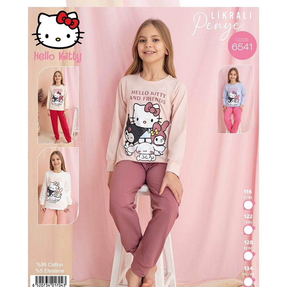 Hello Kitty 6541 Kız Çocuk Penye Likralı Hello Kitty Baskılı Pijama Takımı 7-11 Yaş - Karışık Renk - 7-11 YAŞ