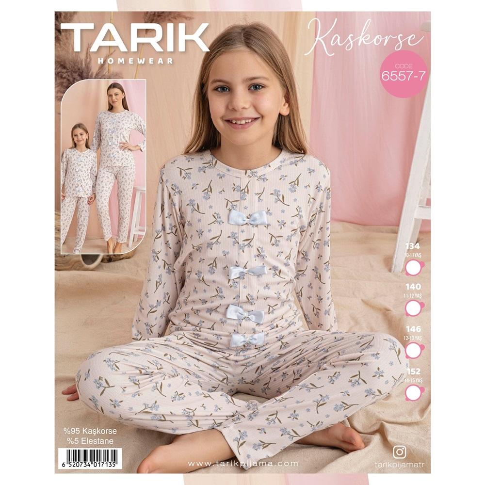 Tarık 6557-7 Kız Çocuk Kaşkorse Çiçek Baskılı Pijama Takımı 11-15 Yaş - Karışık Renk - 11-15 YAŞ