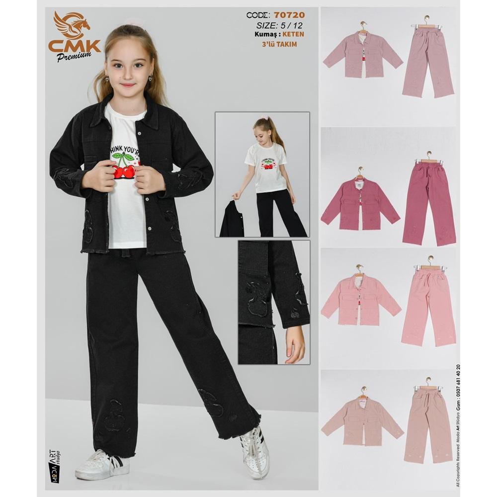 CMK KIDS 70720 Kız Çocuk Kiraz Nakışlı Ceketli 3 Lü Takım 5-12 Yaş - Karışık Renk - 5-12 YAŞ