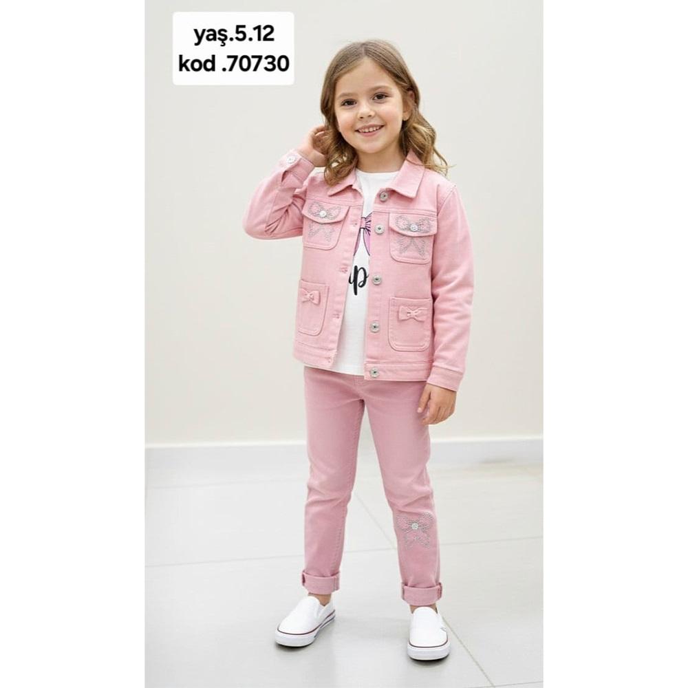CMK KIDS 70730 Kız Çocuk Taşlı Fiyonk Nakışlı Ceketli 3 Lü Takım 5-12 Yaş - Karışık Renk - 5-12 YAŞ