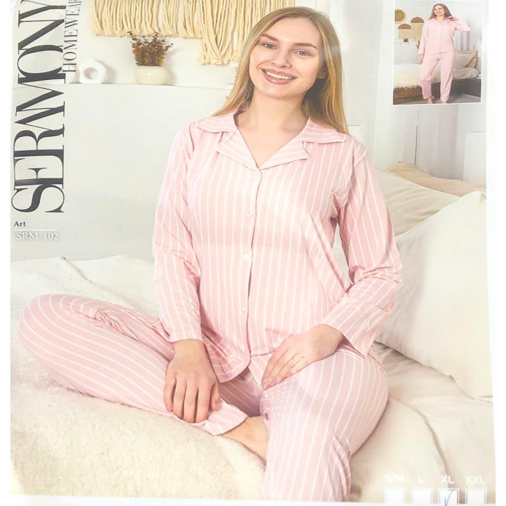 Seramony Srm102 Bayan Milan Ultra Soft Boydan Düğmeli Pijama Takımı S-2XL