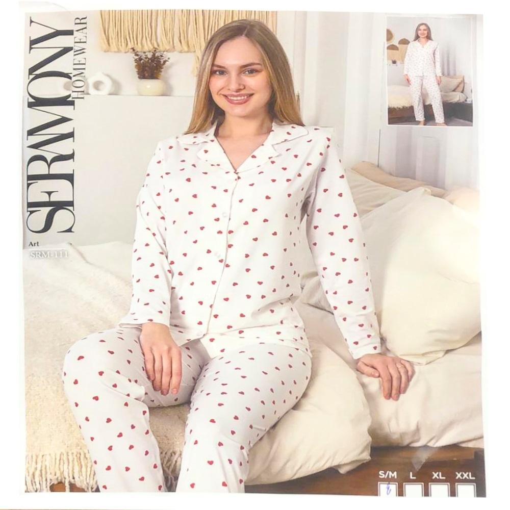 Seramony Srm111 Bayan Milan Ultra Soft Boydan Düğmeli Pijama Takımı S-2XL - Karışık Renk - S-M-L-XL-2XL