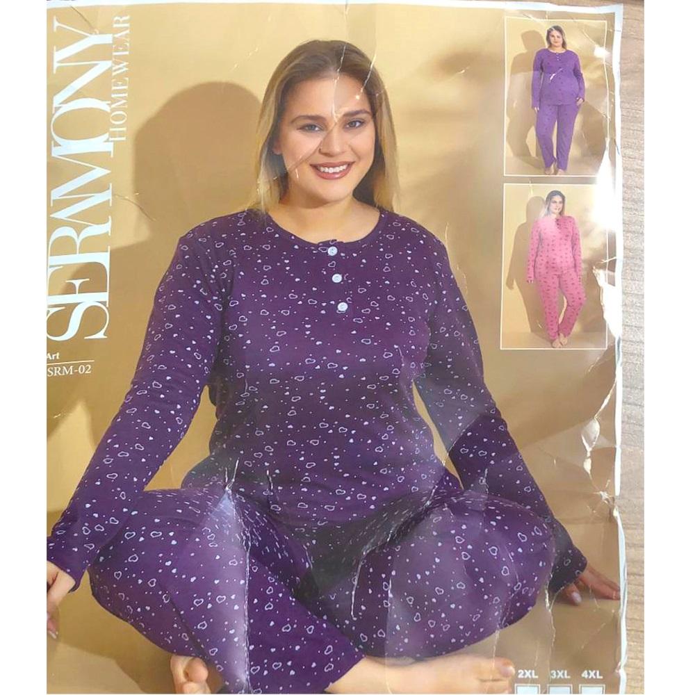 Seramony Srm02 Bayan Bambu Battal Uzun Kol Pijama Takımı 2XL-4 XL