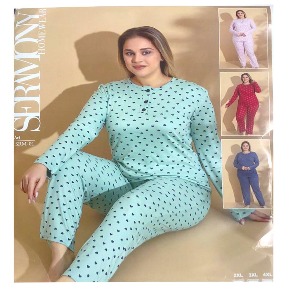 Seramony Srm01 Bayan Bambu Battal Uzun Kol Pijama Takımı 2XL-4 XL