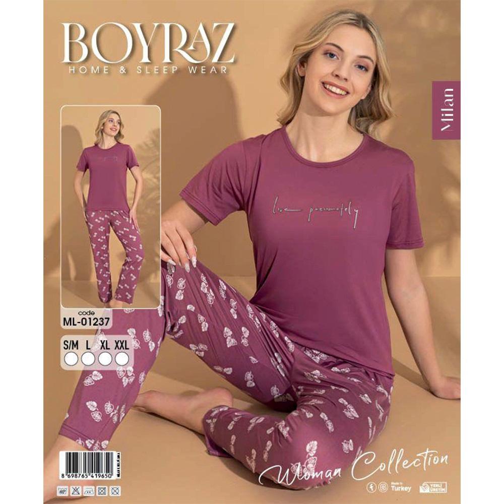 Boyraz Ml-01237 Bayan Milan Desenli Kısa Kol Pijama Takımı S-2XL