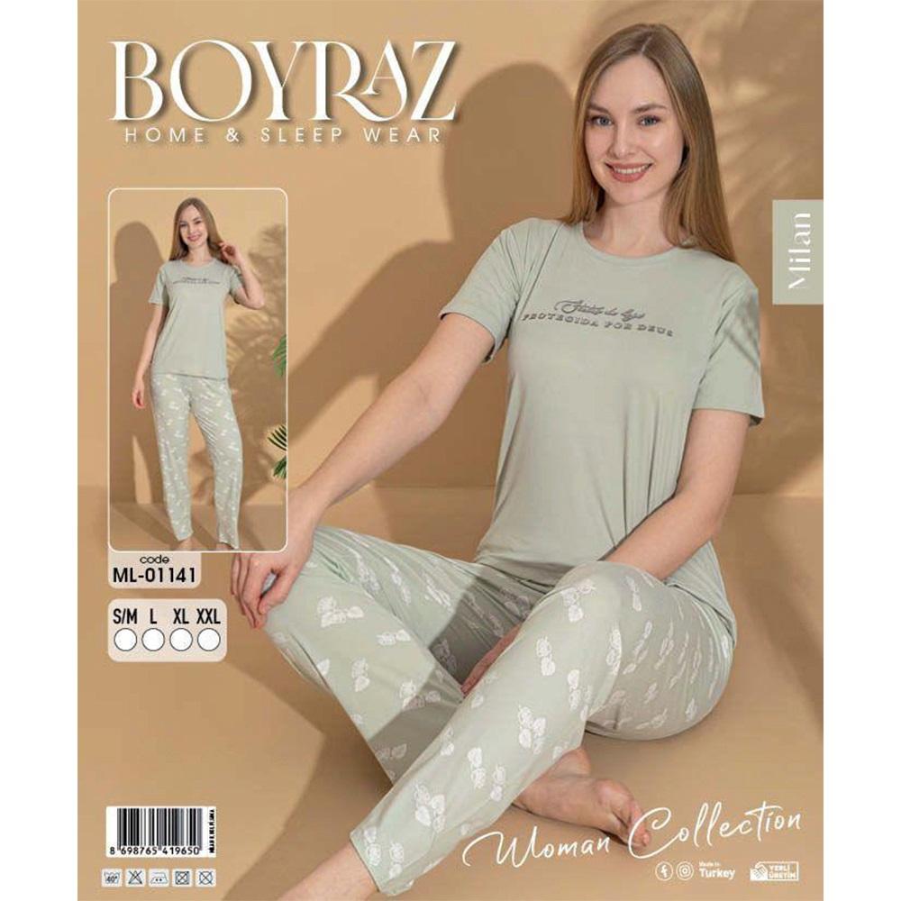 Boyraz Ml-01141 Bayan Milan Desenli Kısa Kol Pijama Takımı S-2XL - Karışık Renk - S-M-L-XL-2XL