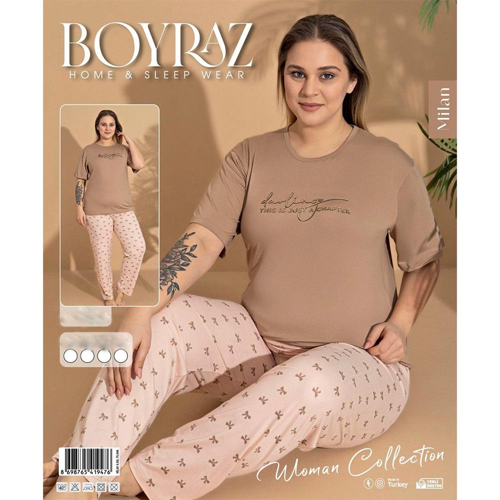 Boyraz Ml-01106 Bayan Milan Desenli Kısa Kol Pijama Takımı S-2XL