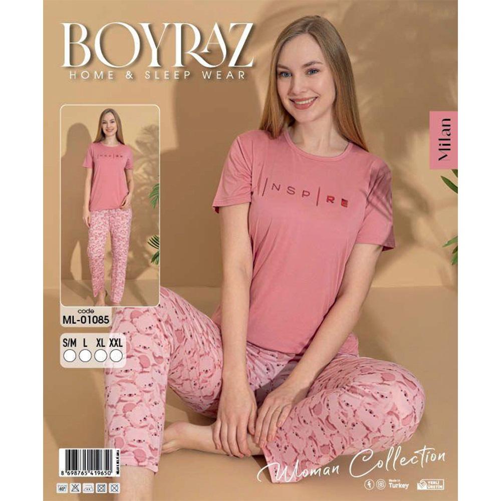 Boyraz Ml-01085 Bayan Milan Desenli Kısa Kol Pijama Takımı S-2XL