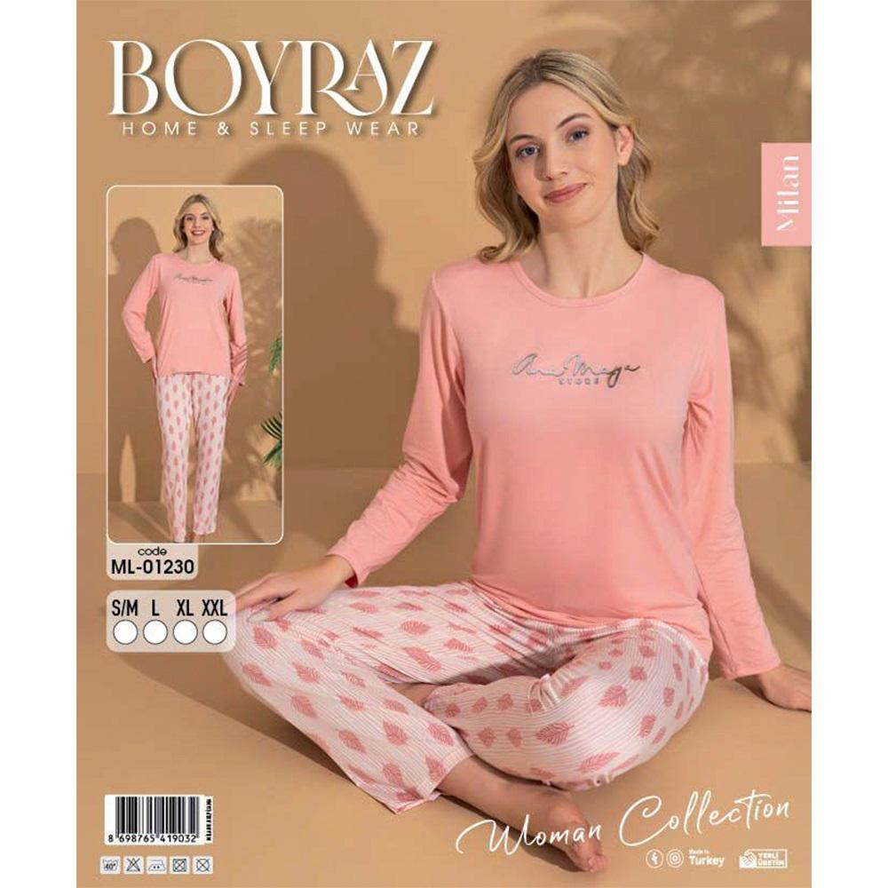 Boyraz Ml-01230 Bayan Milan Desenli Uzun Kollu Pijama Takımı S-2XL - Karışık Renk - S-M-L-XL-2XL