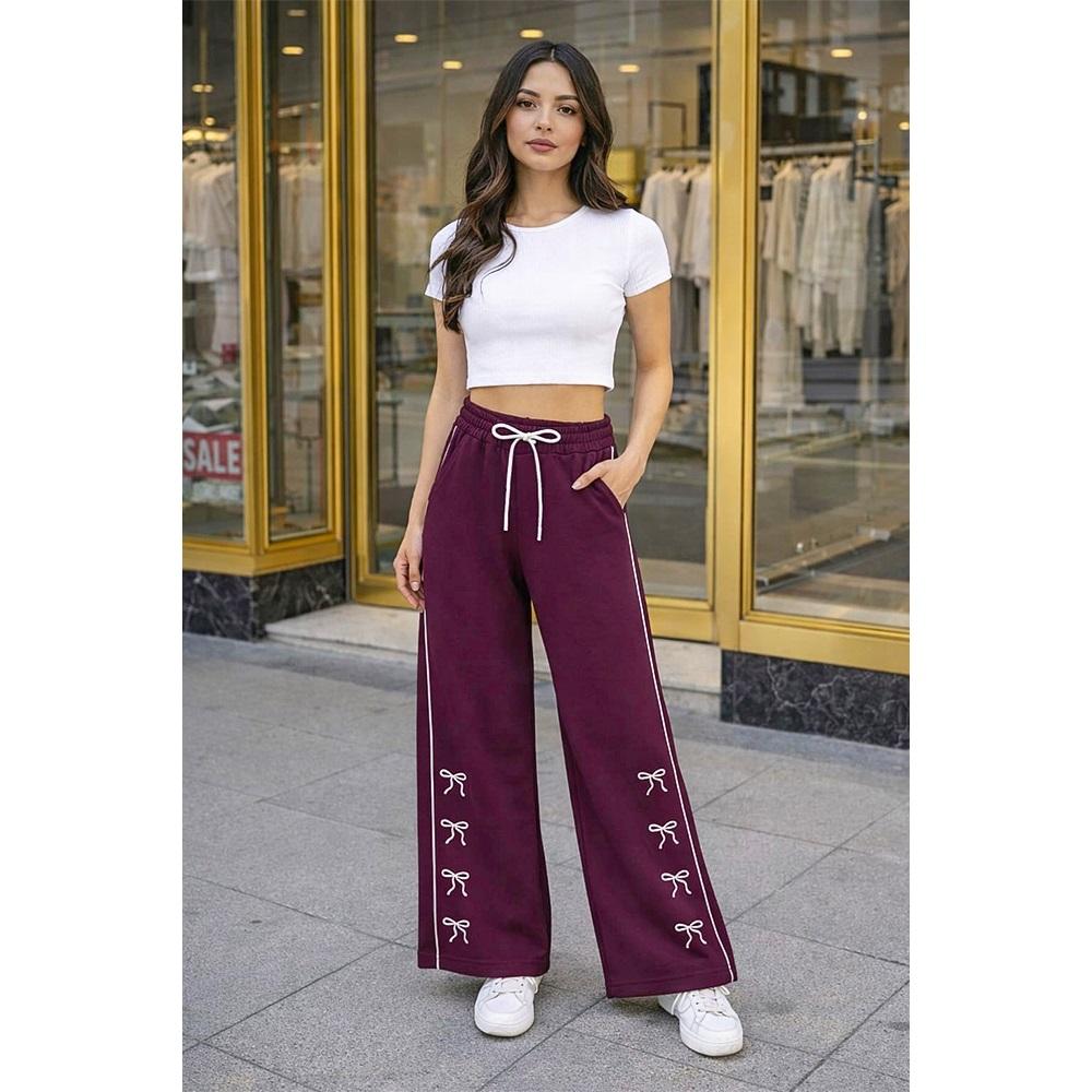 Elit Lıfe 153 Bayan Elmas Kumaş Bol Paça Biyeli Eşofman Alt S-2XL