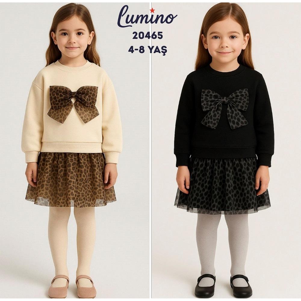 Lumino 20465 Kız Çocuk Oysho Fiyonklu Tül Etekli Takım 4-8 Yaş
