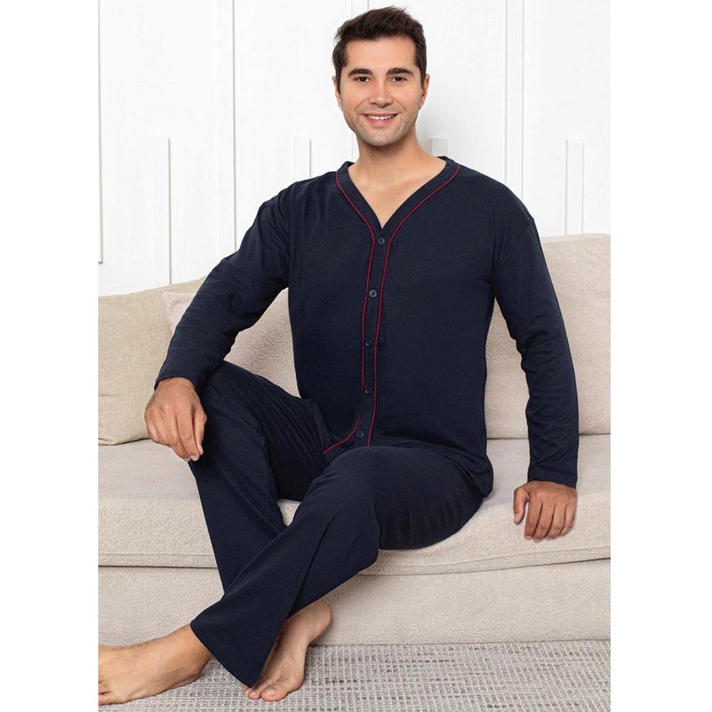 Ercan P605-075 Erkek Cotton Boydan Düğmeli Uzun Kol Pijama Takımı M-2XL