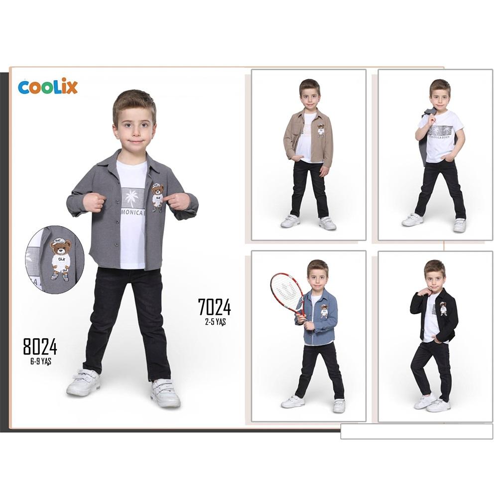 Coolix 7024 Erkek Çocuk Sevimli Ayıcık Arma Nakışlı Gömlek 3 lü Takım 2-5 Yaş - Karışık Renk - 2-5 YAŞ