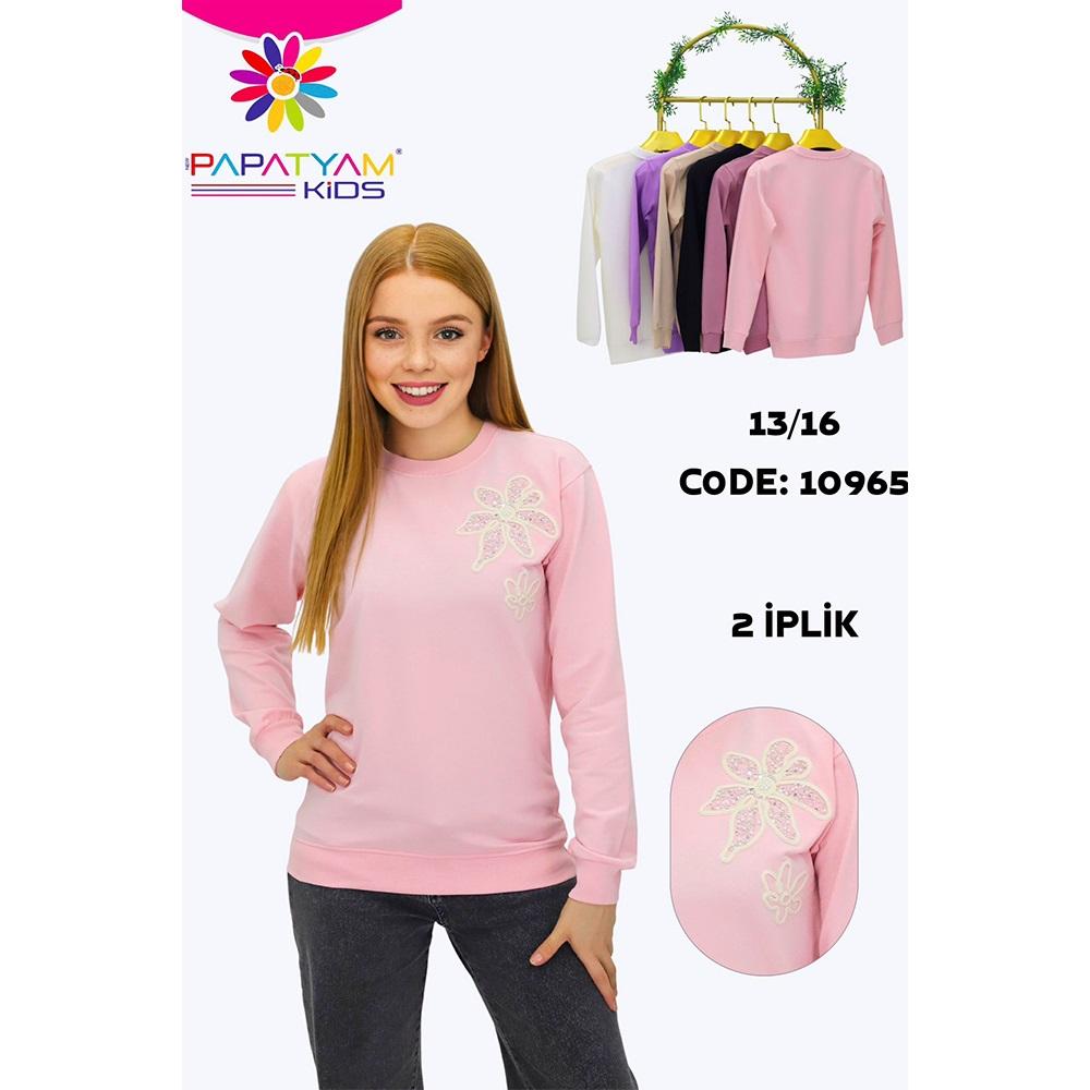 Papatyam Kids 10965 Kız Çocuk Omuz Taş Çiçek Nakışlı Sıfır Yaka Sweat 13-16 Yaş