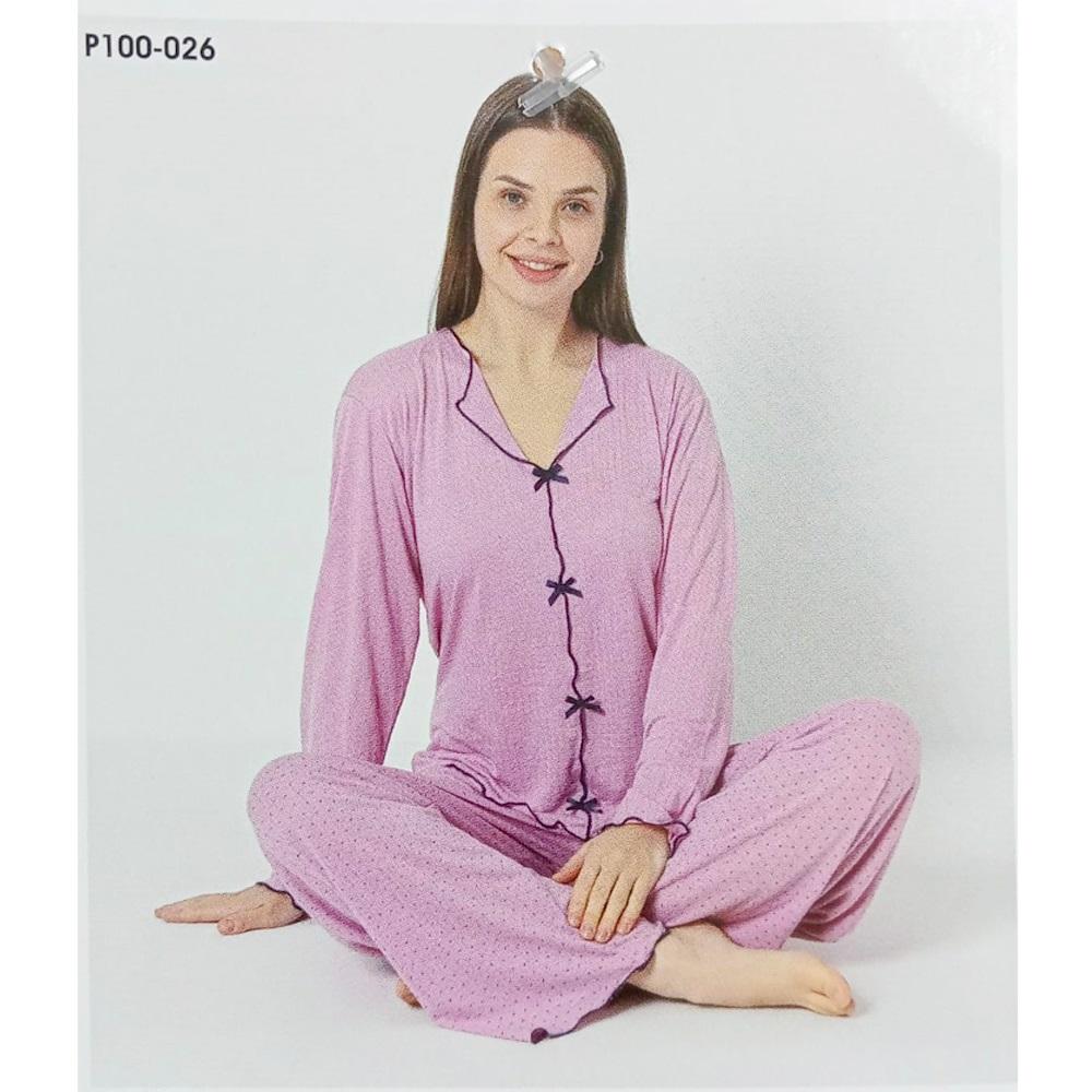 Sude P100-026 Bayan Alaçatı Gömlek Uzun Kol Pijama Takımı M-2XL