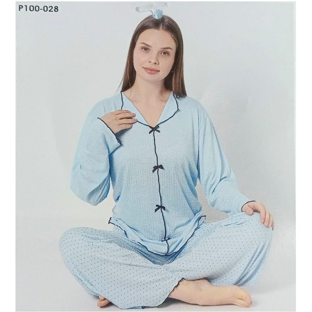 Sude P100-028 Bayan Alaçatı Gömlek Uzun Kol Pijama Takımı M-2XL