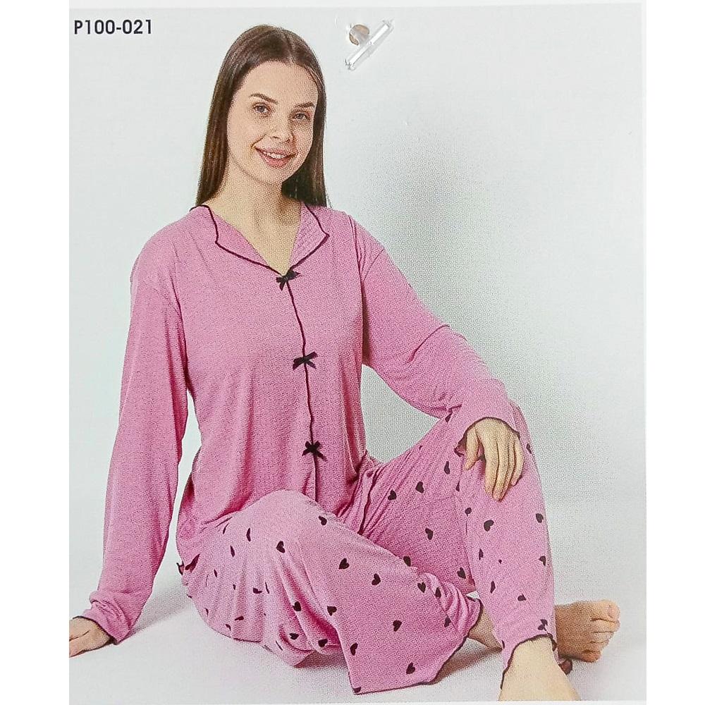 Sude P100-021 Bayan Alaçatı Gömlek Uzun Kol Pijama Takımı M-2XL