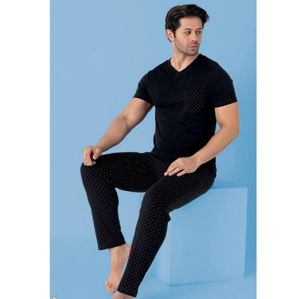 Tekten Fashion 7570 Erkek Penye Desenli Kısa Kol Pijama Takımı M-2XL