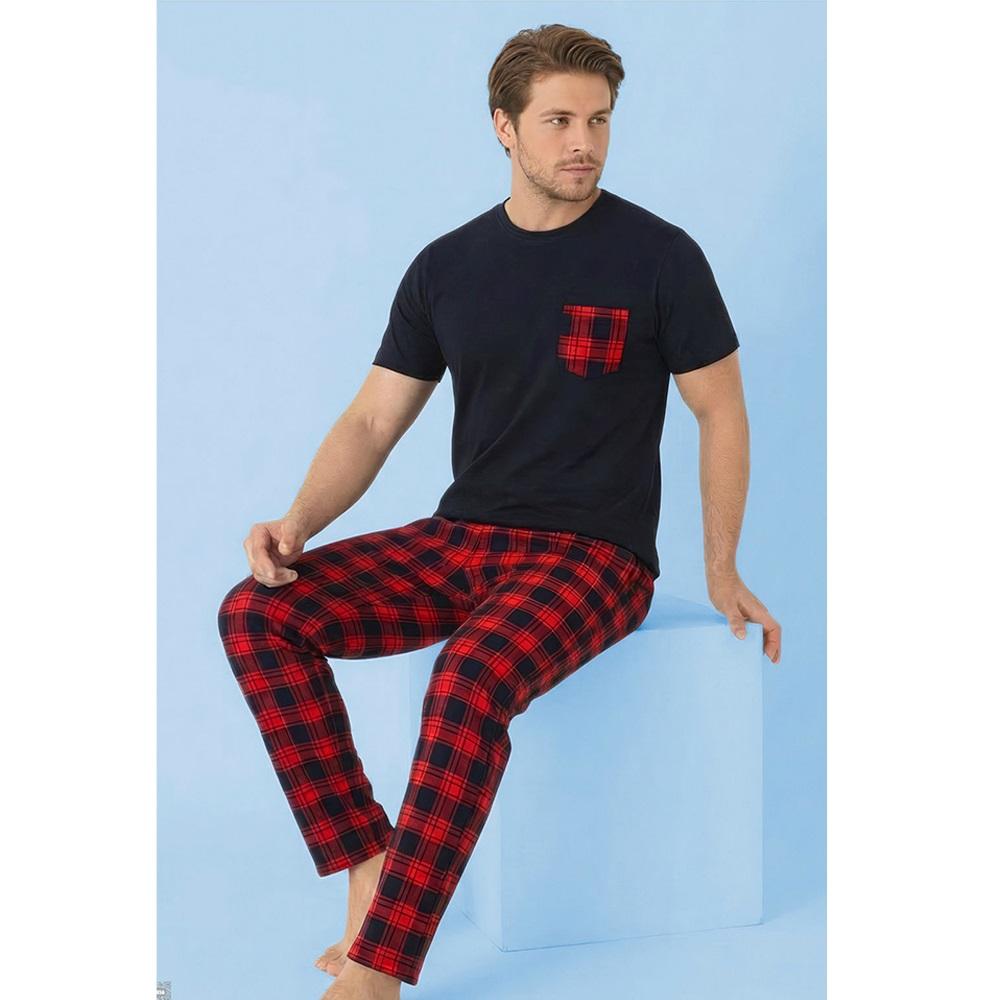 Tekten Fashion 7670 Erkek Penye Desenli Kısa Kol Pijama Takımı M-2XL