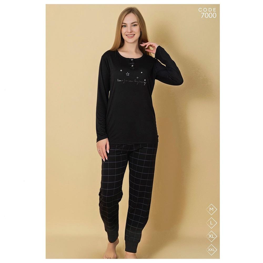 Selina 7000 Bayan Milan Desenli Uzun Kol Pijama Takımı M-2XL