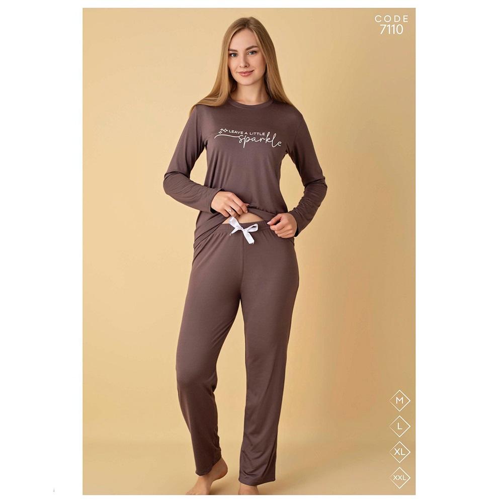 Selina 7110 Bayan Milan Desenli Uzun Kol Pijama Takımı M-2XL