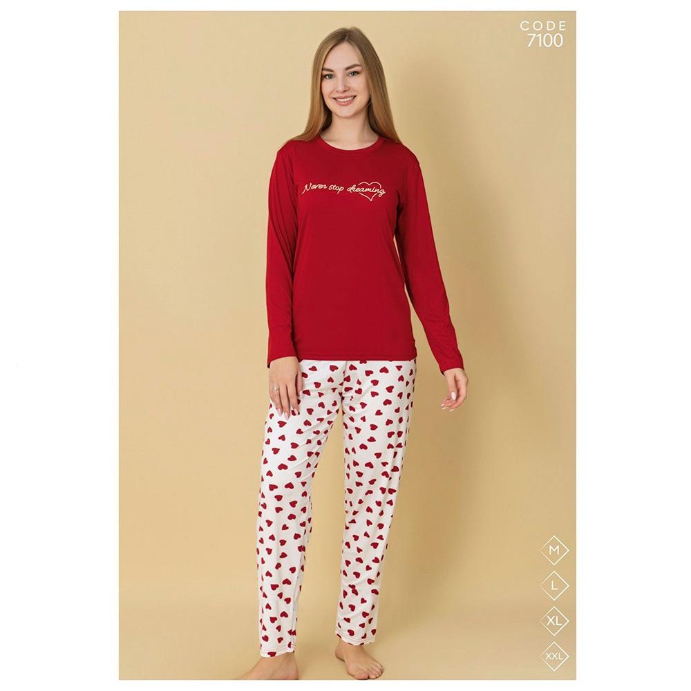 Selina 7100 Bayan Milan Desenli Uzun Kol Pijama Takımı M-2XL