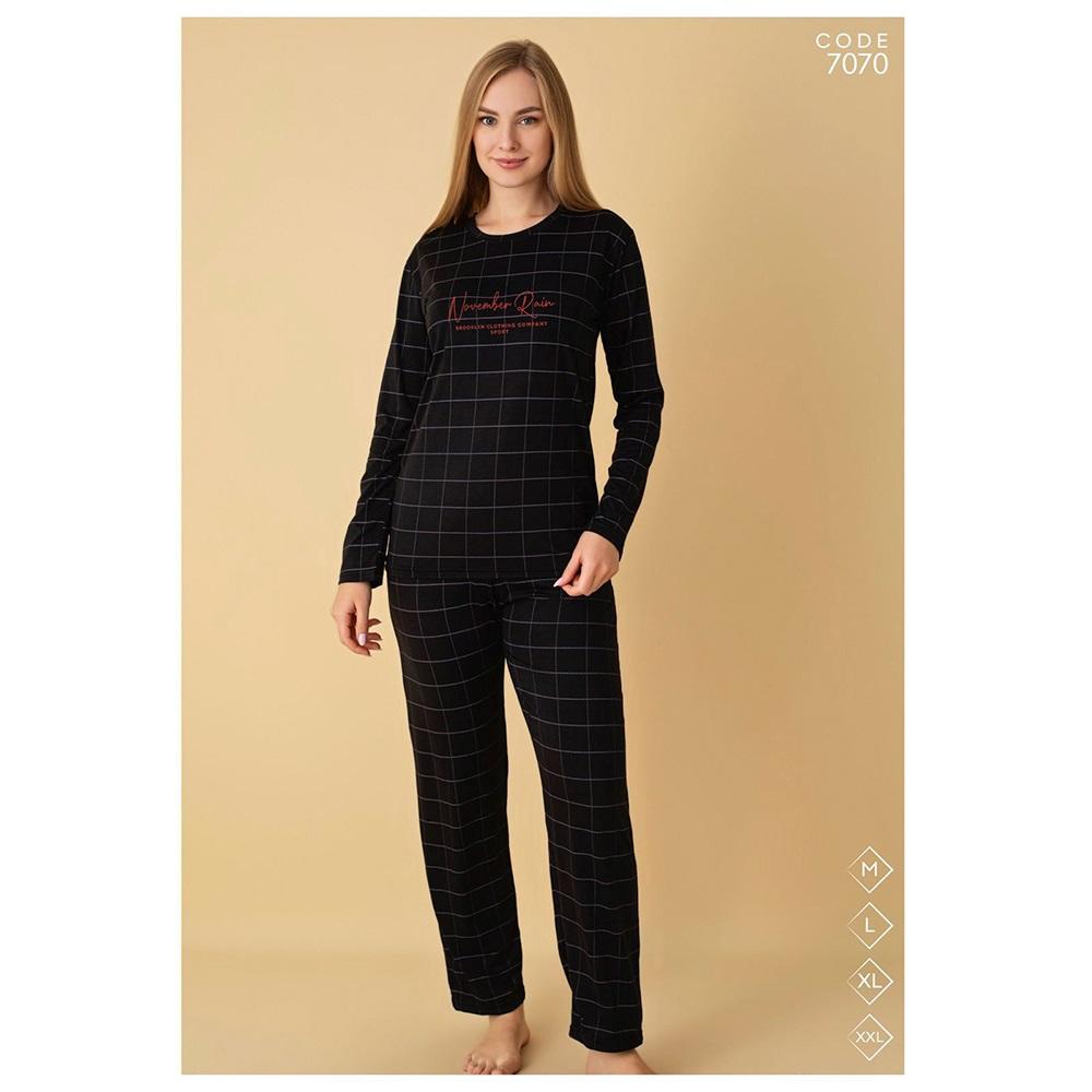 Selina 7070 Bayan Milan Desenli Uzun Kol Pijama Takımı M-2XL