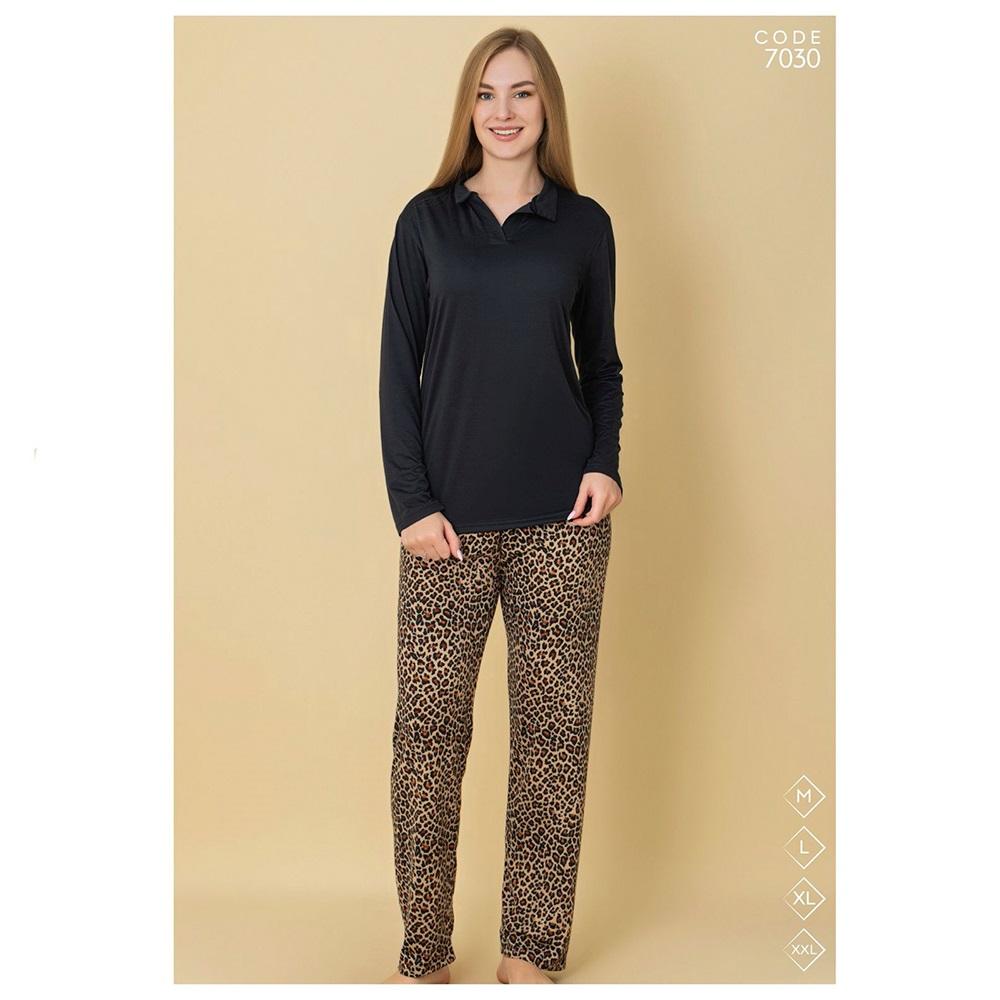 Selina 7030 Bayan Milan Desenli Uzun Kol Pijama Takımı M-2XL
