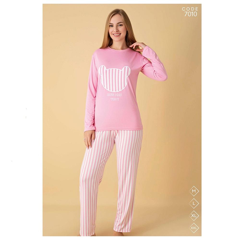 Selina 7010 Bayan Milan Desenli Uzun Kol Pijama Takımı M-2XL