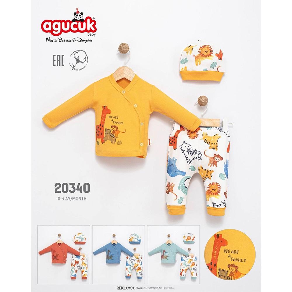 Agucuk Baby 20340 Erkek Bebe Patiklisiz Şapkalı Takım 0-3 Ay