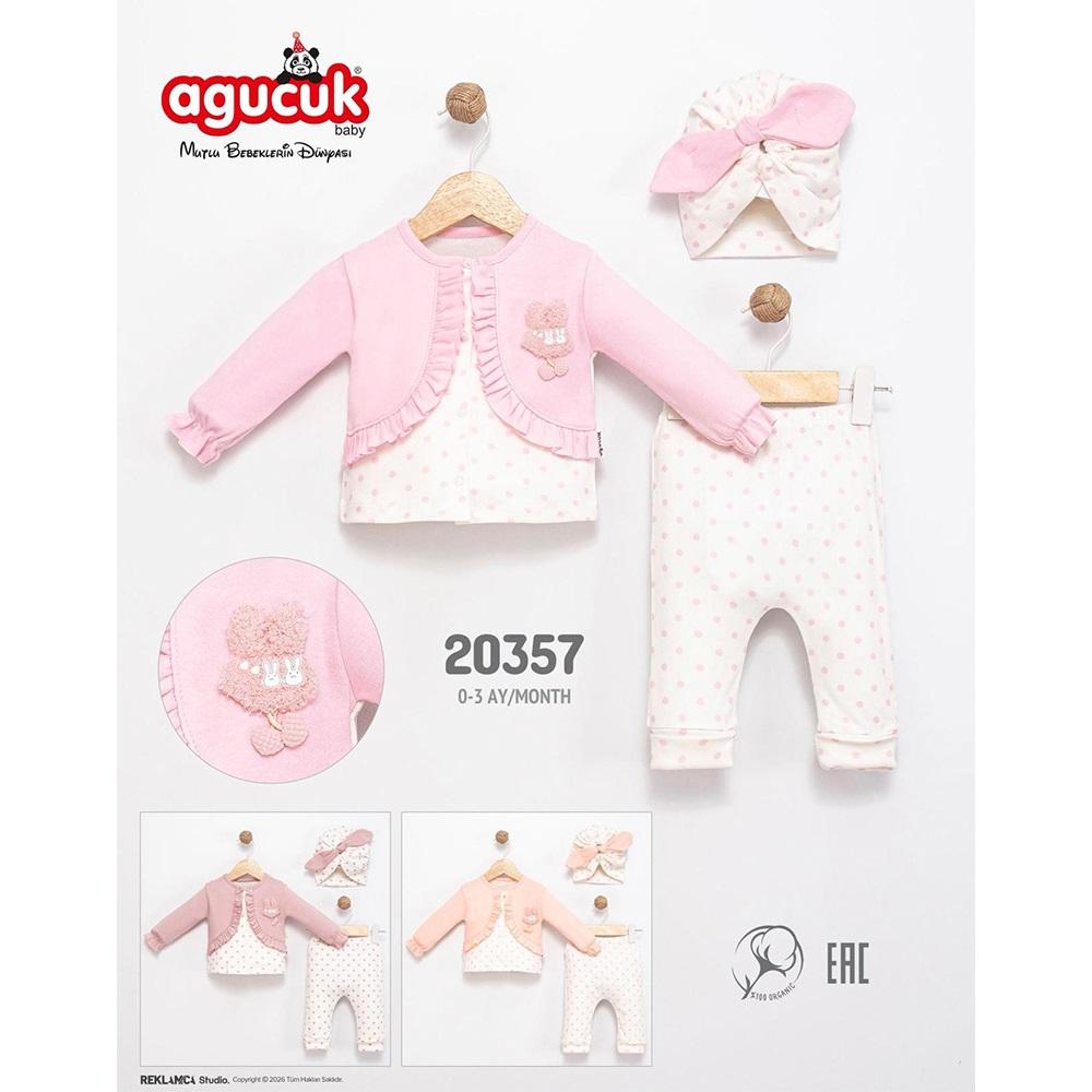 Agucuk Baby 20357 Kız Bebe Patiklisiz Şapkalı Takım 0-3 Ay