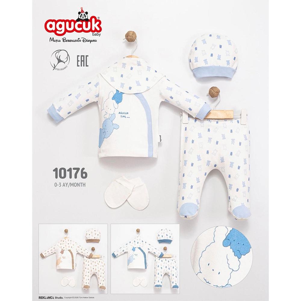 Agucuk Baby 10176 Erkek Bebe Patikli Şapkalı Takım 0-3 Ay- 41572-Karışık Renk -0-3 AY
