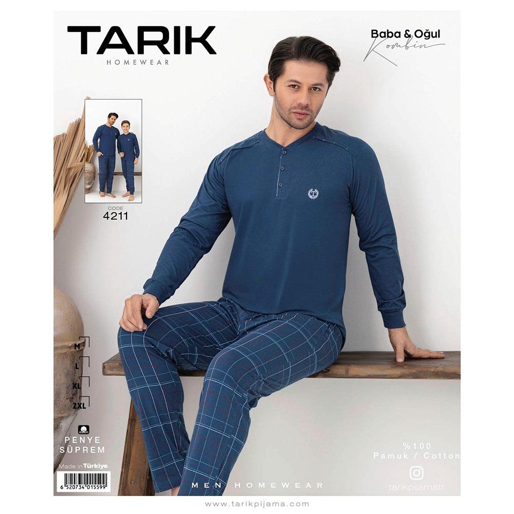 Tarık 4211 Erkek Penye Kareli Desenli Uzun kol Pijama Takımı M-2XL