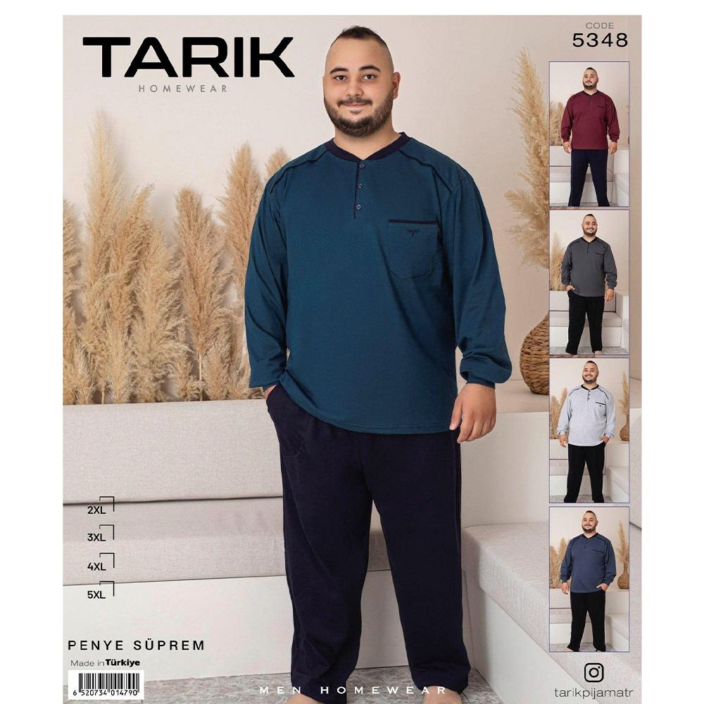 Tarık 5348 Erkek Penye Battal T Arma Nakışlı Uzun kol Pijama Takımı 2XL-5XL