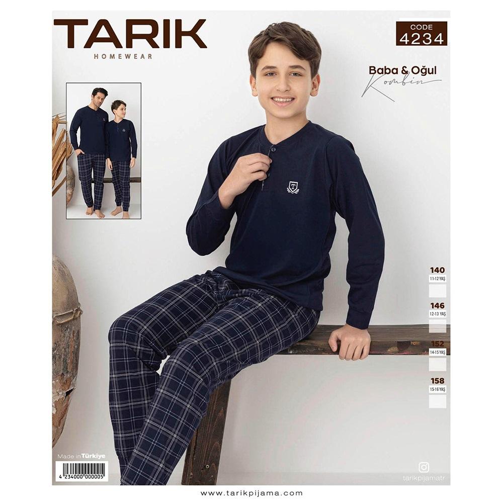 Tarık 4234 Erkek Çocuk Penye Gaz Ekose Desenlı Uzun Kol Pijama Takımı 11-15 Yaş