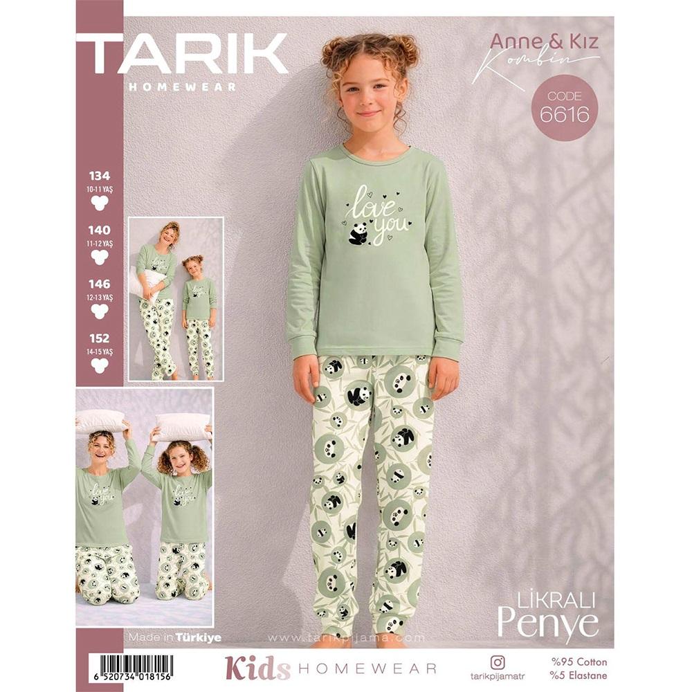 Tarık 6616 Kız Çocuk Penye Ges Love You Panda Baskılı Uzun Kol Pijama Takımı 10-15 Yaş
