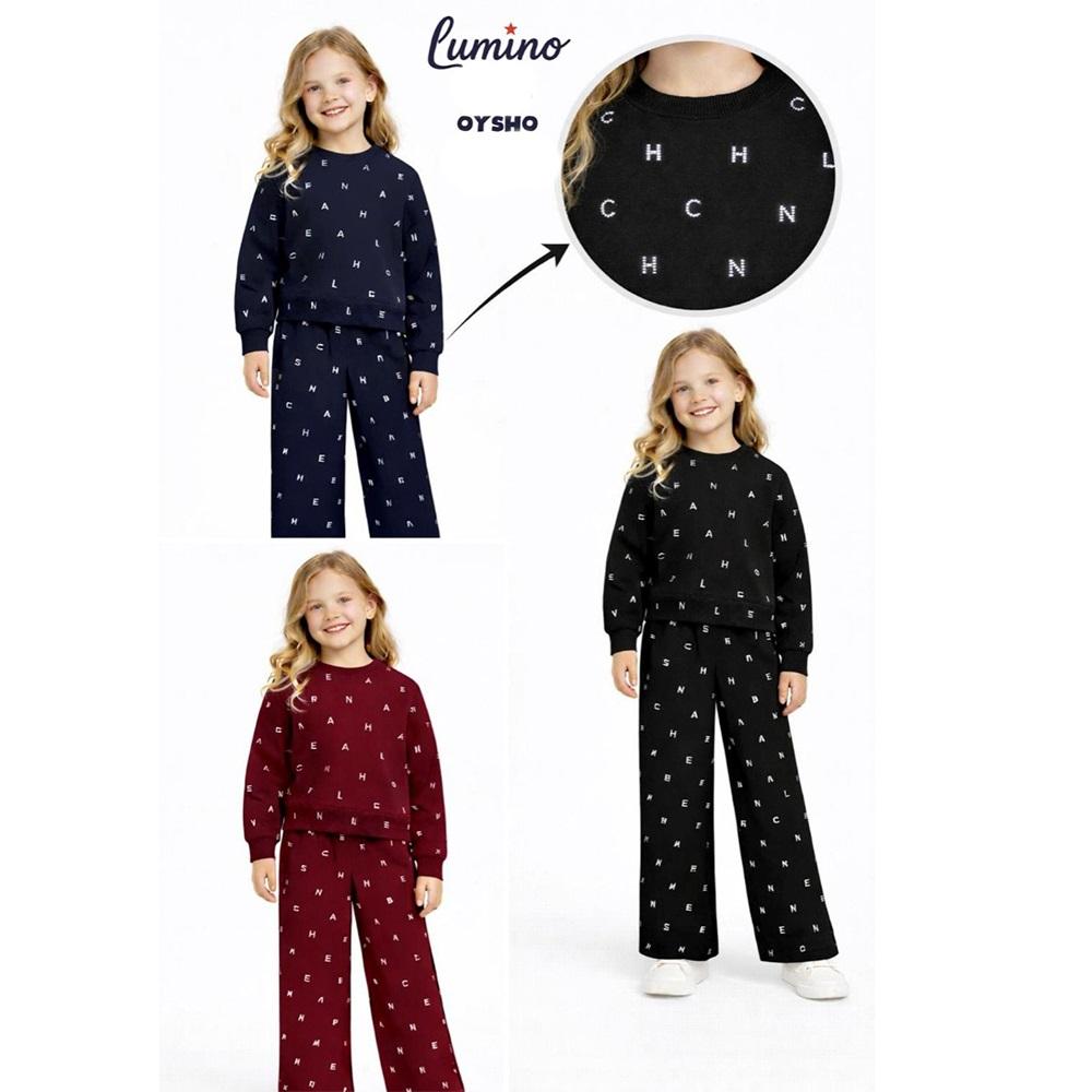 Lumino 20473 Kız Çocuk Oysho Taş Harf Baskılı 2 Li Takım 4-8 Yaş
