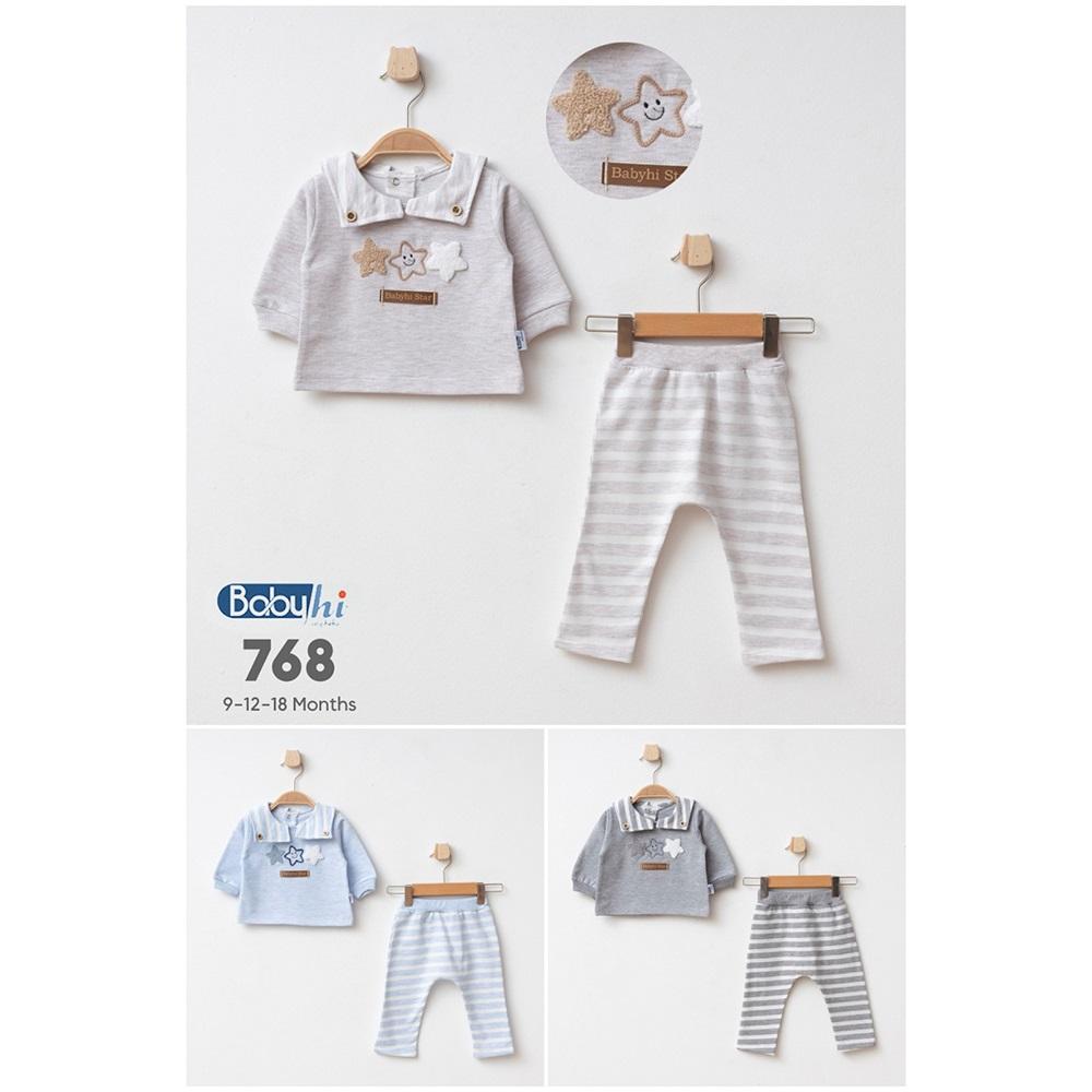 Baby Hi 768 Erkek Bebe Yıldızlı Nkışlı Yakalı 2Li Takım 9-18 Ay