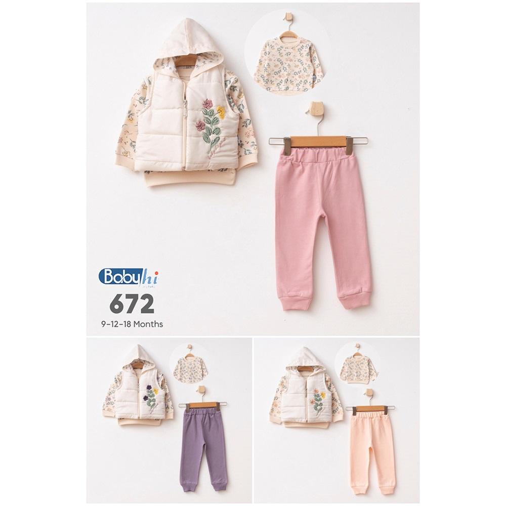 Baby Hi 672 Kız Bebe Süzene Çicek Micro Yelekli 3 Lü Takım 9-18 Ay
