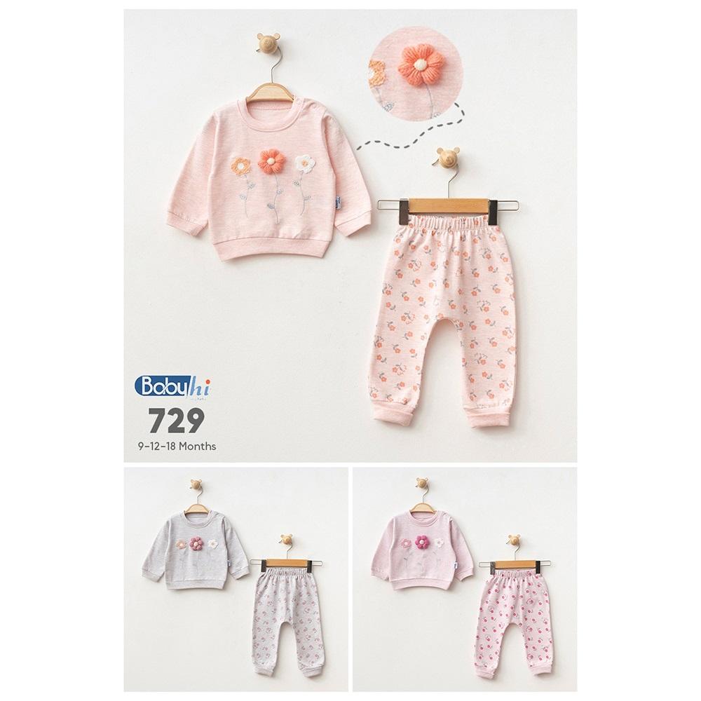 Baby Hi 729 Kız Bebe Penye Papatyalı Nakışlı 2Li Takım 9-18 Ay