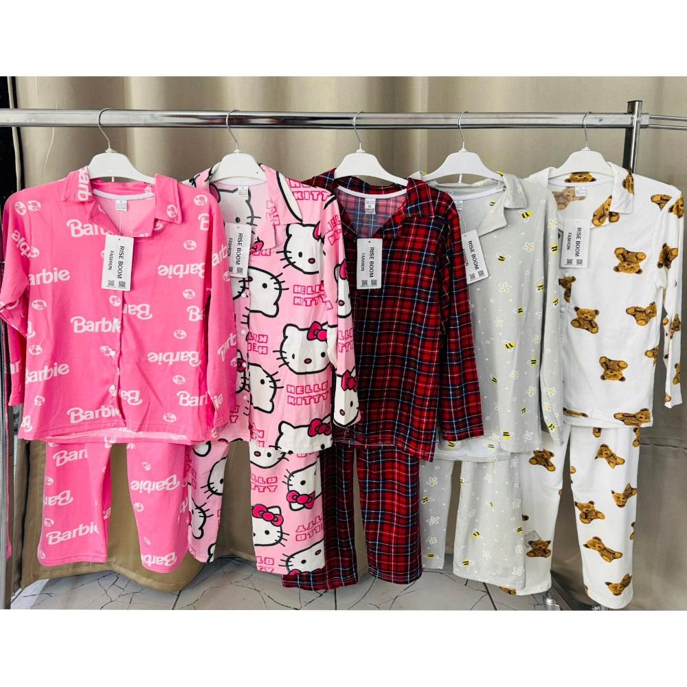 Rıse Boom Fashıon Çocuk Milan Desenli Boydan Düğmeli Uzun Kol Pijama Takımı 13-16 Yaş